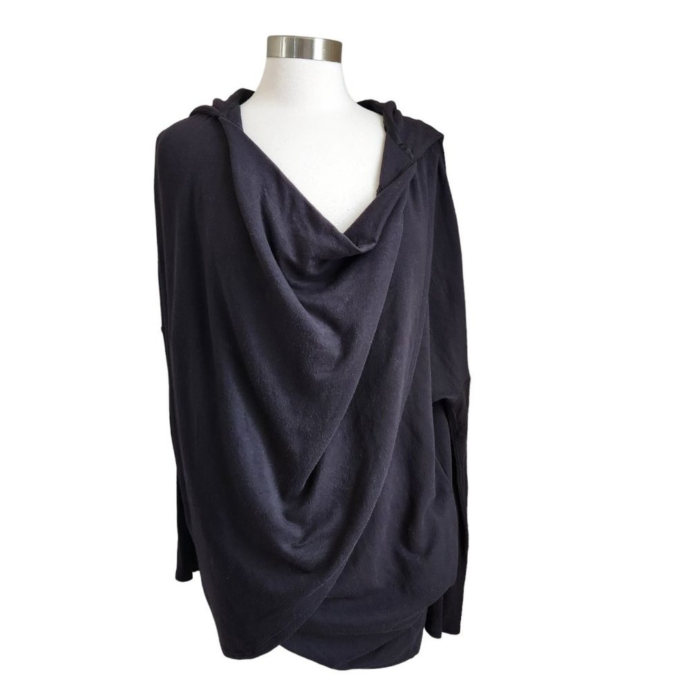 ATHLETA Purana Wrap Sweatshirt Large L Black Work Travel Wrap Soft Cozy